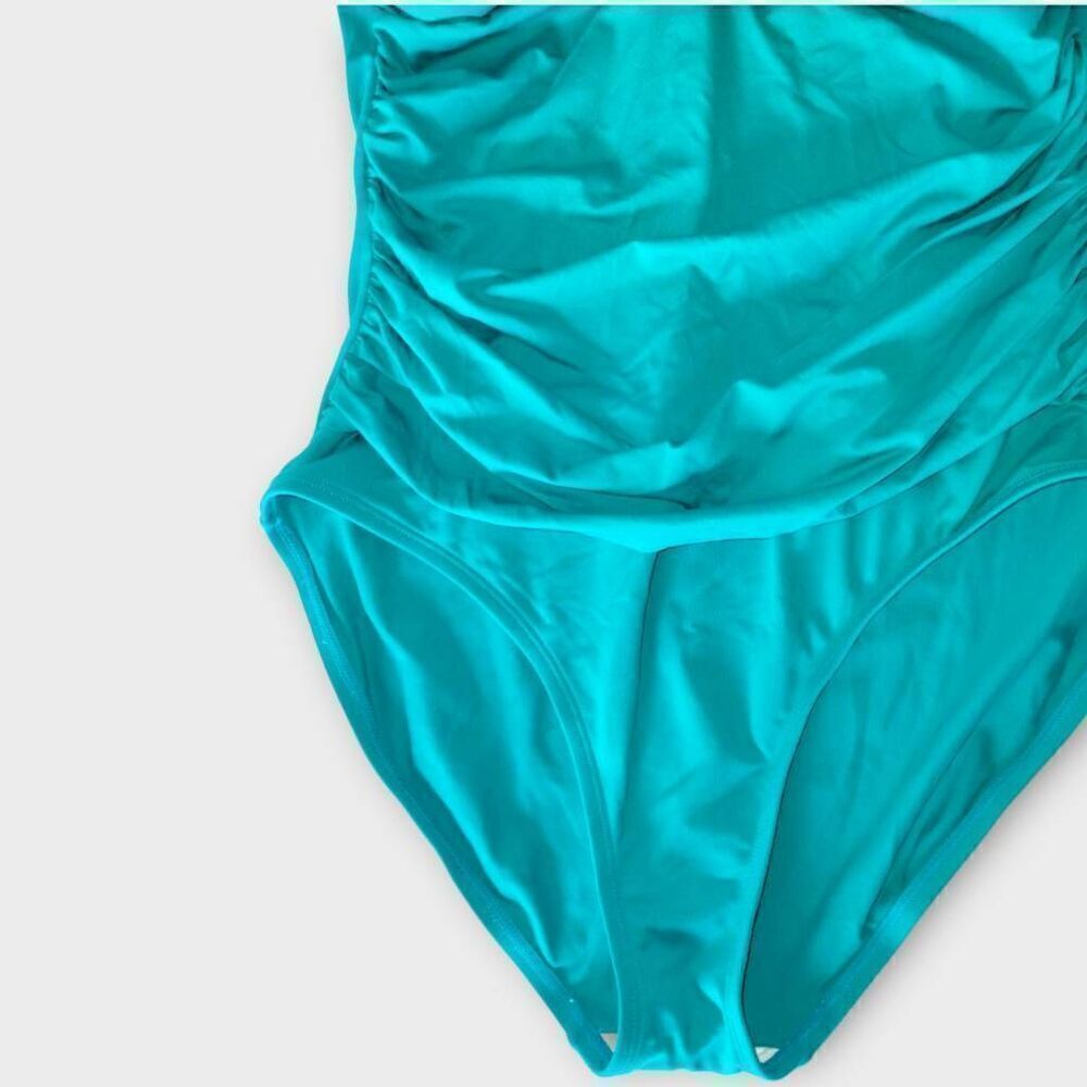 ANA Womens Swimsuit Sz 14 One Piece Turquoise Bra Support Ruched Torso High Legs - Picture 4 of 8